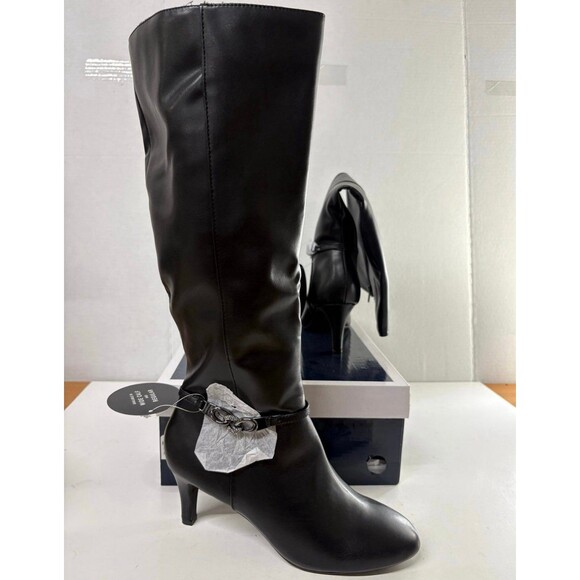 KAREN SCOTT Women's Black Goring Comfort Hanna Round Toe Stiletto Zip Boots 7.5M - Picture 1 of 6
